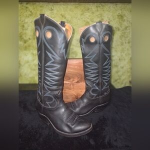 Original Vintage Wilson Black Leather with Blue Stitching Cowboy Boots 10D